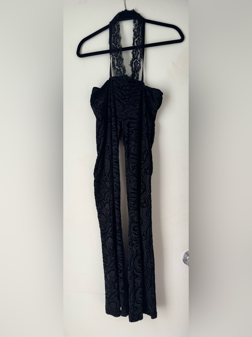 Outcast Black velvet jumpsuit. Patterned. Stretchy. Size S